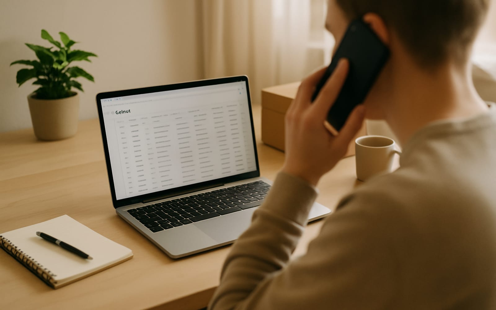 Telefon a seznam objednávek na notebooku